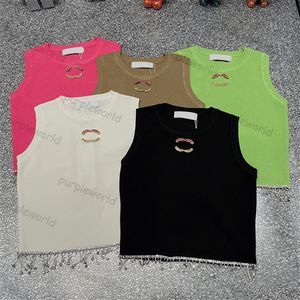 Rhinestone Letter Knitted Vest For Women Vintages Designer Pullover T Shirt Sleeveless Tanks Tops