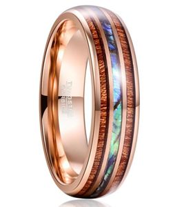 Fedi nuziali Vendita 8MM Acacia Abalone Shell Anello in acciaio al tungsteno Maschio Oro rosa Fidanzamento Anniversario Regalo Legno Uomo Bague Homme2243478