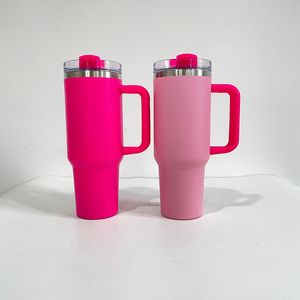 Sport sportowy gorący różowy w proszku 40 uncji kubek BPA bezpłatnie izolowany próżniowo stalowa stalowa kawa z uchwytem i słomką na grawerowanie laserowe