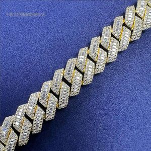 Elegant 13Mm Moissanite Cuban Link Chain Necklace: Pure Sier Sterling With 10K Gold Accents