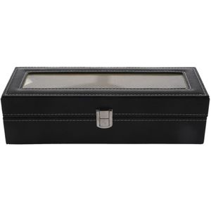 Titta på Case Leather Watch Box Jewelry Box Gift for Men 6 -fack - Black257X