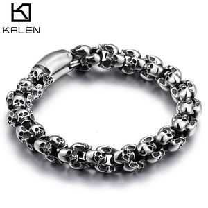 Kalen punk crânio pulseiras homens de aço inoxidável brilhante fosco crânio charme link corrente pulseiras masculino jóias góticas 240219