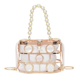 Umhängetaschen Perle Handheld Bankett Tasche für Frauen 2024 Neue Mode Diamant Käfig Wasser Eimer Tasche Kette Riemen Cross Body 240427