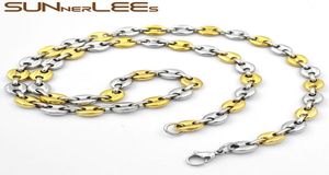 Fashion Jewely Silver Gold Color 5mm 7mm 9mm 11mm Rostfritt stål Halsband Menskvinnor Kaffebönor Link Chain SC13 N7953678