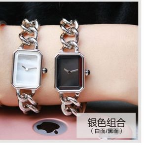 Passen Sie die Modemarke Premiere Kettenuhr Boyfriend Link Quarz-Armbanduhr Damen Herren Paar Muschel Rechteck Uhr vintag340h an