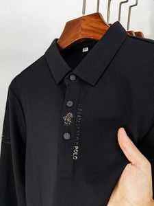 Herren-Polohemd, hochwertiges Herbst-Business, hochwertiges einfarbiges Langarm-Poloshirt mit Reverskragen, für Herren, modisch, lässig, ohne Spurendruck