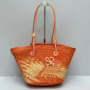 6A Woven Handbags Beach Vegetable Basket Purse Tote Shopping Bag Fashion Letters Leather Handle New Grass Woven Vegetable Basket Shoulder Bags