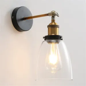 Wall Lamp Industrial Vintage Mount Light Single Sconce Oval Dome Clear Glass Bedside Shade Iron Art E27 Lighting Fixture