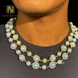 Pearl Chain For Men Full Iced Out Link Necklace Fashion Fine Jewelry Gold Plated Necklace 10Mm Cuban Chains