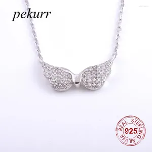 Hängen Pekurr 925 Sterling Silver Fairy Angel Wing Halsband för kvinnor Zirkonfjäril Trendiga modesmycken gåva