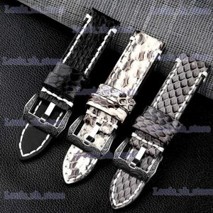 Assista Bandas Handmade Snakeskin Gravado Fivela Banda 20 22 24 26mm Preto Cinzento Cinta De Couro Grosso Material Mens Militar Strap T240227