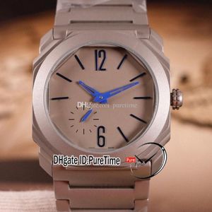 Nuovo orologio automatico da uomo OCTO Finissimo 102945 acciaio al titanio quadrante grigio indici a bastone blu bracciale in acciaio inossidabile 41mm Puretime 187y