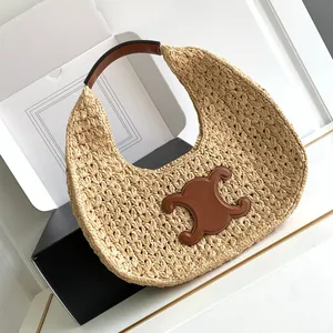 Klassisk designer hobo väskor raffia väska halmtot axelväska för kvinnor handvävd korg semester strand väska en axel underarmsäck med låda