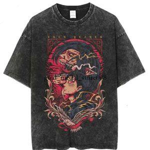 Magliette da uomo Anime Attack on Titan T-shirt con lavaggio acido Grafica nera Estate Hip Hop Top oversize 100 cotone Manga T-shirt vintage per uomo 278