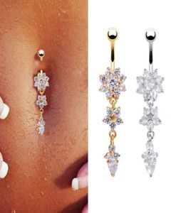 Sexig dingle mage staplar magknappringar magen piercing cz kristallblommor kropp smycken navel piercing ringer släpp 8395666