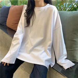 ハラジュクロングTシャツ春と秋のソリッドシンプルなエクストラレディスゴシックTシャツスプリットホワイトとブラック長袖トップ240227