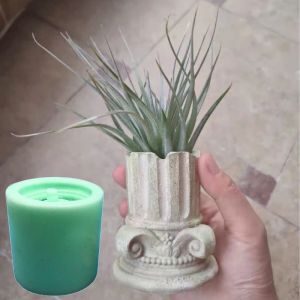 Attrezzature Stampo in silicone per vaso da fiori in resina greca, colonna romana, vaso per piante, stampo in cemento N84D