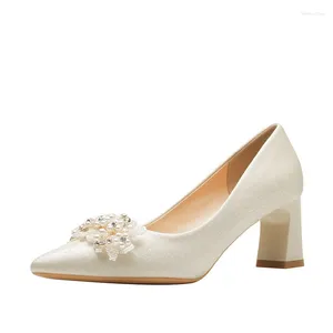 Dress Shoes 2024 Pointed 6cm High Heels Small Size 31-43 Rhinestone Wedding Large Chunky Heel