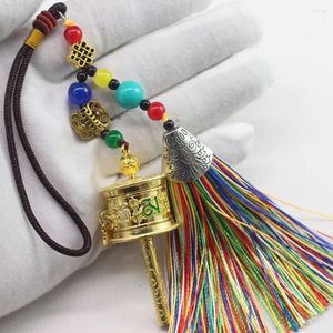 Nyckelringar Etnisk stil Sex karaktär True Words Keychain Tibetan Buddhistiska Skrift Hjul handgjorda vävda repbilar Tassel Pendant