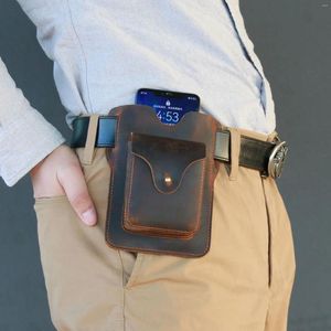 Sacos de cintura Fanny Bag Men Genuine Leather Loop Belt Bum Perna Hip Packs para Celular Cigarro Isqueiro Caixa Caso Outdoor Tool Bolsa