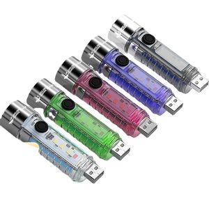 Portable Mini Flashlights USB Direct Charging Interface Transparent Strong Light Multi Level Adjustable Keychain Light