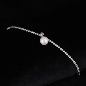 Women Exquisite Luxury Crystal Cubic Zirconia Tennis Iced Out Pearl Bracelets& Bangles Silver Color Chain Wedding Jewelry2352