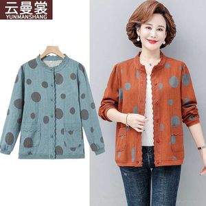 autumn new casual loose top fashion middle-aged and elderly womens clothing mom spring and autumn coat polka dot jacket