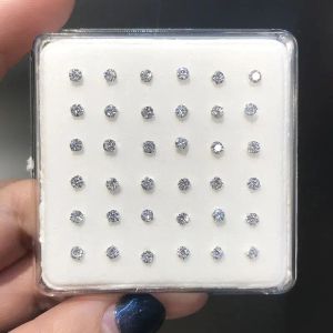 Jóias 36 unidades/pacote 925 prata esterlina zircão cúbico claro 2.0mm/2.5mm forma redonda nariz pino pino corpo jóias piercing nariz plata