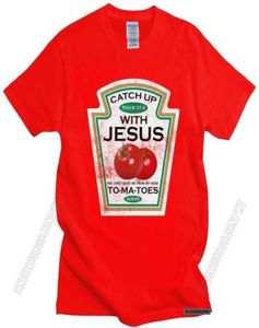 Men039s Magliette Divertente Catch Up With Jesus T Shirt Uomo Vintage Vegan Pomodoro TShirt Regalo cristiano Veganismo Oneck Cotton Tee M3352886