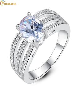 Hochzeit Ringe Weiß Oval Zirkon Drei Reihen Kristall Ring Breite Oberfläche Einfache Micro Inlay Mode Schmuck Bague Femme 20217682363