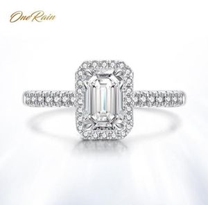 Onerain Classic 100 925 Sterling Silver Created Moissanite Diamonds Crystal Gemstone Engagement Wedding Rings Jewelry Whole Y7086277