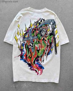 Men's T-Shirts Y2K T Shirt Harajuku Hip Hop Cartoon Graphic Print Gothic Oversized Tshirt Men Women 2023 New Japanese Fashion Short Sleeved Top T240227