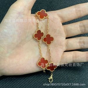 Designer Jewelry Luxury Bracelet Link Chain Vanca Four Leaf Grass Five Flower Bracelet Womens 18k Rose v Gold Red Agate White Full Diamond Hand Jewelry 444U