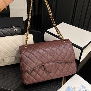 French Womens Caviar Leather Classic Double Flap Quilted XL Bags Gold Metal Hardware Matelasse Chain Crossbody Shoulder Handbag Multi Pochtte Purse 30x16CM