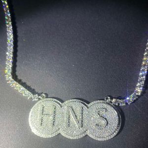 Personalizado HNS Letra S Sterling Sier Iced Out Moissanite Diamante Hiphop Pingente Colar Charme Mens Rapper Jóias