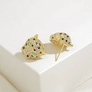 Korean S925 silver needle micro-set zircon leopard head stud earrings women luxury plated 18k gold temperament earring jewelry