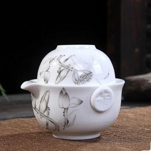 Conjunto de chá de cerâmica inclui 1 pote 1 xícara elegante gaiwan bonito e fácil bule chaleira azul e branco porcelana bule preferencial244p