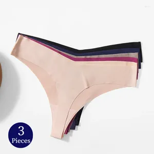 Women's Panties TrowBridge 3PCS/Set V-Cut Seamless Thongs Female Silk Satin Underwear Sexy Lingerie Fitness G-Strings Cozy Panty