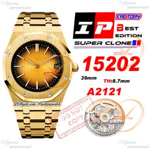 IPF 1520 Jumbo Extra-Thin 39mm Yellow Gold Brown Grande Tapisserie Dial Stick A2121 Automatic Mens Watch Stainless Steel Bracelet Super Edition Puretimewatch