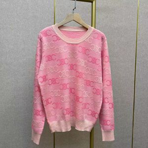 2024 Spring Thin Designer قميص محبوكة الوردي T-Shirt رسالة تباين Jacquard Pink مزاج طويل الأكمام الطويل الأكمام الفاخرة قمم كارديجان