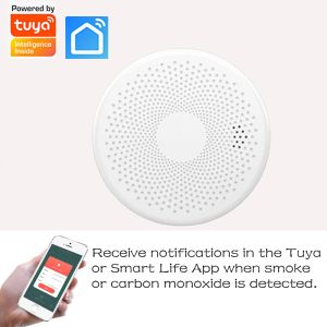 Detektor Wi -Fi Tuya Smart Life Photoelectric Smoke Sensor CO Detektor tlenku węgla 2IN1 Alarm pożarowy 85db Wskaźnik LED dźwiękowy Brak potrzeby Hub