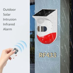 Detector rf433 controle remoto sirene de alarme segurança solar pir sensor movimento detector para casa jardim quintal segurança ao ar livre