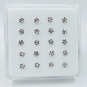 Jewelry 925 Sterling Silver Nose Stud Clear Crystal Flower Nose Pin Bone Fashion Body Piercing Nostril Jewelry For women 20Pcs/Pack