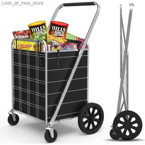 Shopping Carts 360 Metal Roller Folding Grocery Tvättvagn med hjul upp till 220 pund fällbara kundvagn Marknadsvagn Q240227