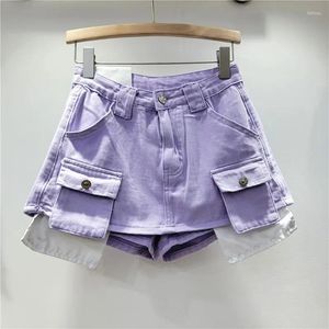 Spódnice spódnica na pół długości dla kobiet A-line szerokie nogi szorty kieszonkowe kieszonkowe strój roboczy dżinsowe bioder
