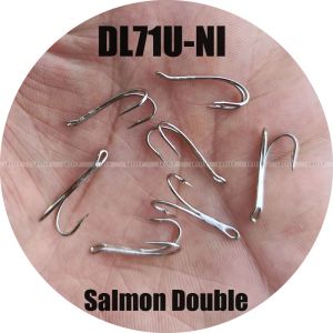 Ami da pesca DL71UNI, colore argento, ami doppi salmone, ami da pesca 50 pezzi