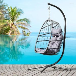 Camp Furniture 78 In Wicker Swing Hammock Egg Chair Outdoor Backyard Or Indoor With X Type Bracket And Cushions Patio Gray