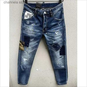 Męskie dżinsy modne swobodne dziury w sprayu malowane dżinsy męskie mody High Street Denim Pants 100# T240227