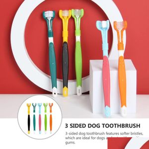Hund grooming 3-sidig hund tandborste husdjur rengöring mun borstar katt tandvård för de flesta husdjur hundar olika tänder och former komfortb dhij8