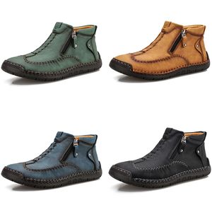 2024 new high-top leather casual shoes yellow blue green black mens slip-on plus size sports sneakers warmth GAI